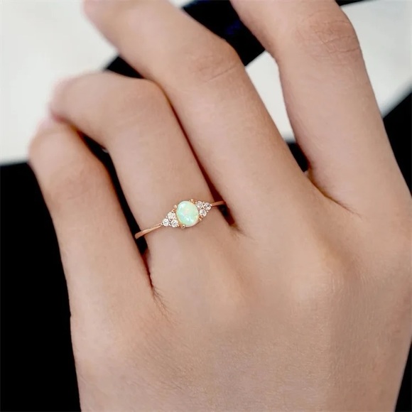 New: 18K Gold Vermeil Opal Gemstone CZ Stones Ring - Picture 3 of 12
